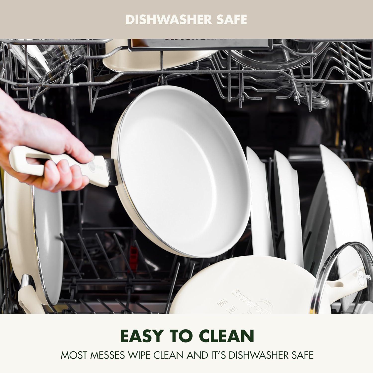 imageGreenPan Dover 8 10 2 Piece Frying Pan Skillet Set NonToxic PFASFree Ceramic Nonstick Coating Sear Saute Fry Egg Omlete Dishwasher amp Oven Safe Stay Cool Handle Easy Pour Rims Cream WhiteCream White