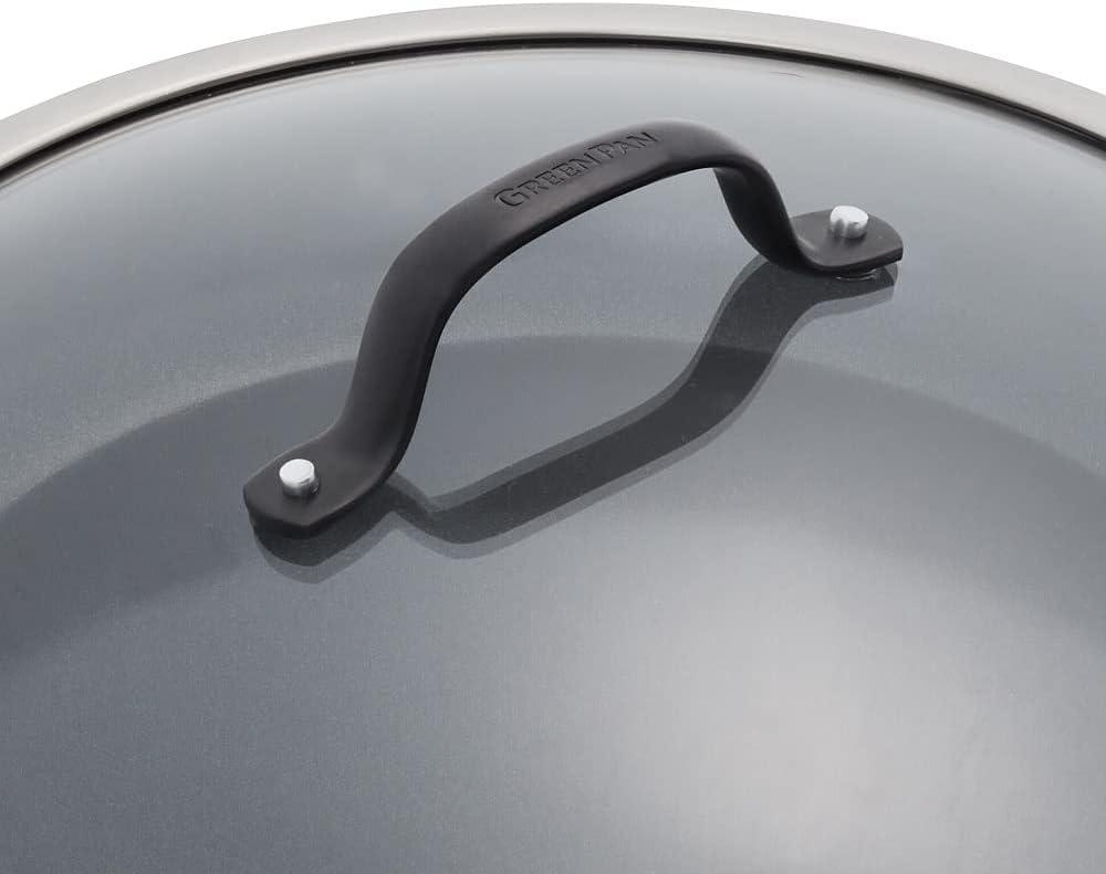 imageGreenPan Venice Pro Noir TriPly Stainless Steel Healthy Ceramic Nonstick 12 Frying Pan Skillet with Lid Matte Black Handle PFASFree Multi Clad Induction Dishwasher Safe Oven Safe Silver12 Inch