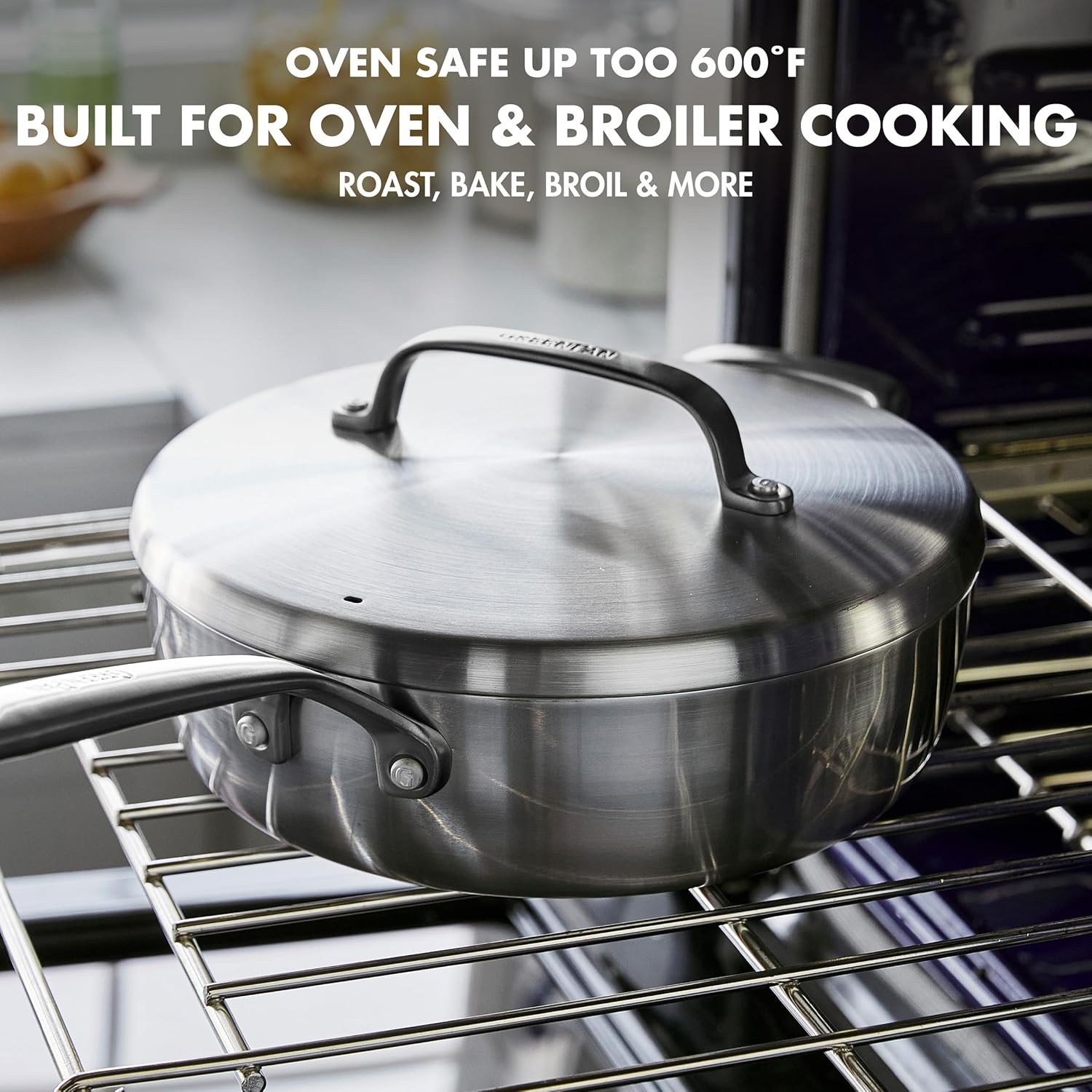 imageGreenPan GP5 326QT Saucepan with Lid 5Ply Stainless Steel PFASFree Ceramic Nonstick Soup Pot Dishwasher and Oven Safe Silver